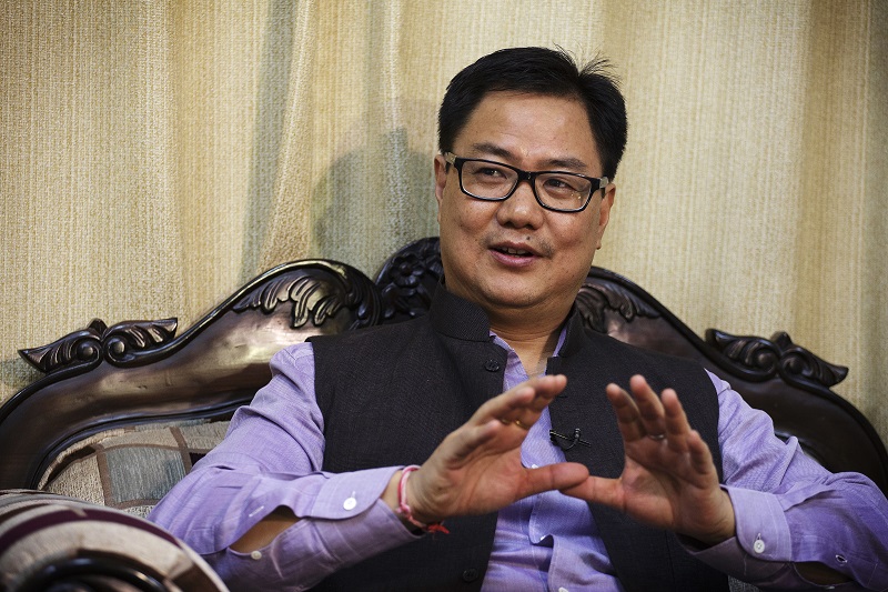 Kiren Rijiju, India's minister of state for home affairs, speaks during an interview in New Delhi, India, on Saturday, Oct. 24, 2015. Prime Minister Narendra Modi's government is finalizing blueprints for a $6 billion highway in Arunachal Pradesh, which is also claimed by China. Construction on the 2,000-kilometer (1,243-mile) road will start as early as 2018, Rijiju said. Photographer: Kuni Takahashi/Bloomberg *** Local Caption *** Kiren Rijiju ORG XMIT: 588264857